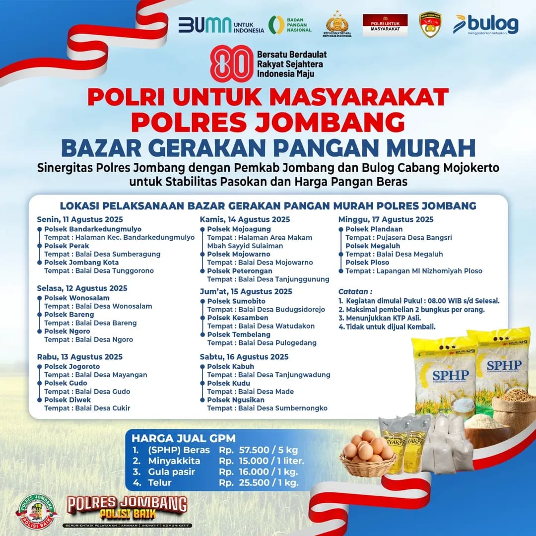 Bazar Gerakan Pangan Murah Polres Jombang Diserbu Warga
