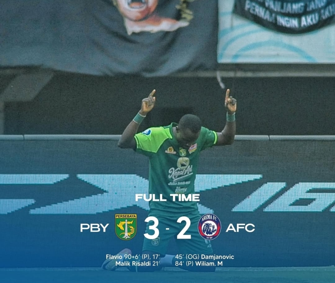 Berlangsung Dramatis! Hasil Skor 3-2 Persebaya vs Arema FC, Diwarnai Kartu Merah dan Gol Bunuh Diri