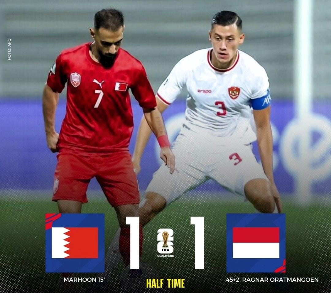 Indonesia Tahan Imbang Bahrain 1-1 di Babak Pertama