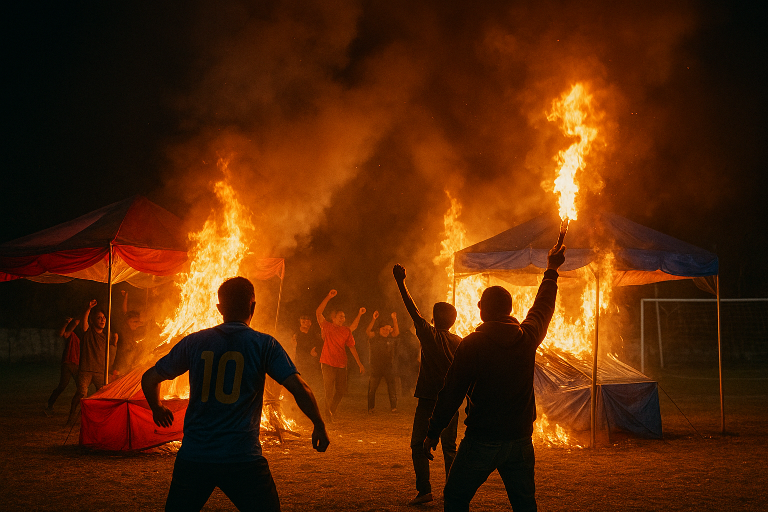 Laga Tarkam Berakhir Ricuh, Tiga Tenda Sponsor Dibakar