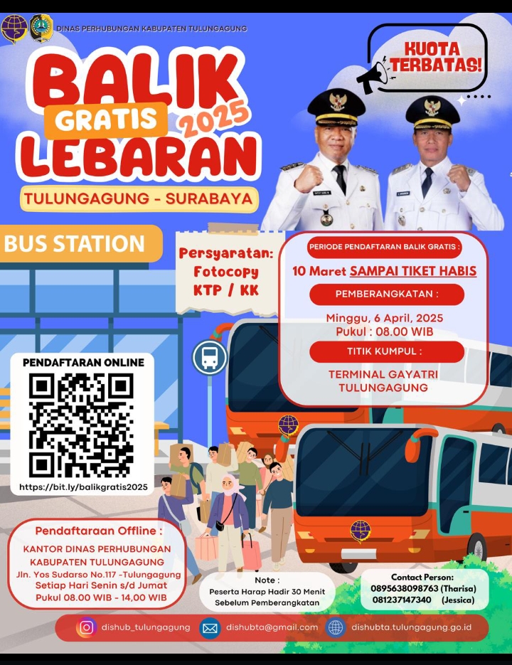 Diminati Masyarakat, Dishub Tulungagung Sediakan 250 Kursi Balik Gratis Lebaran 2025