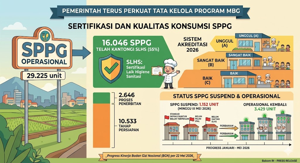 Pemerintah Perkuat Tata Kelola Program MBG, 16.046 SPPG Sudah Kantongi SLHS