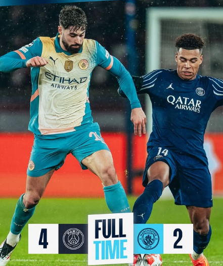 Kalah 2-4 dari PSG, City dalam Bahaya, Keluar dari Zona Playoff 16 Besar Liga Champions