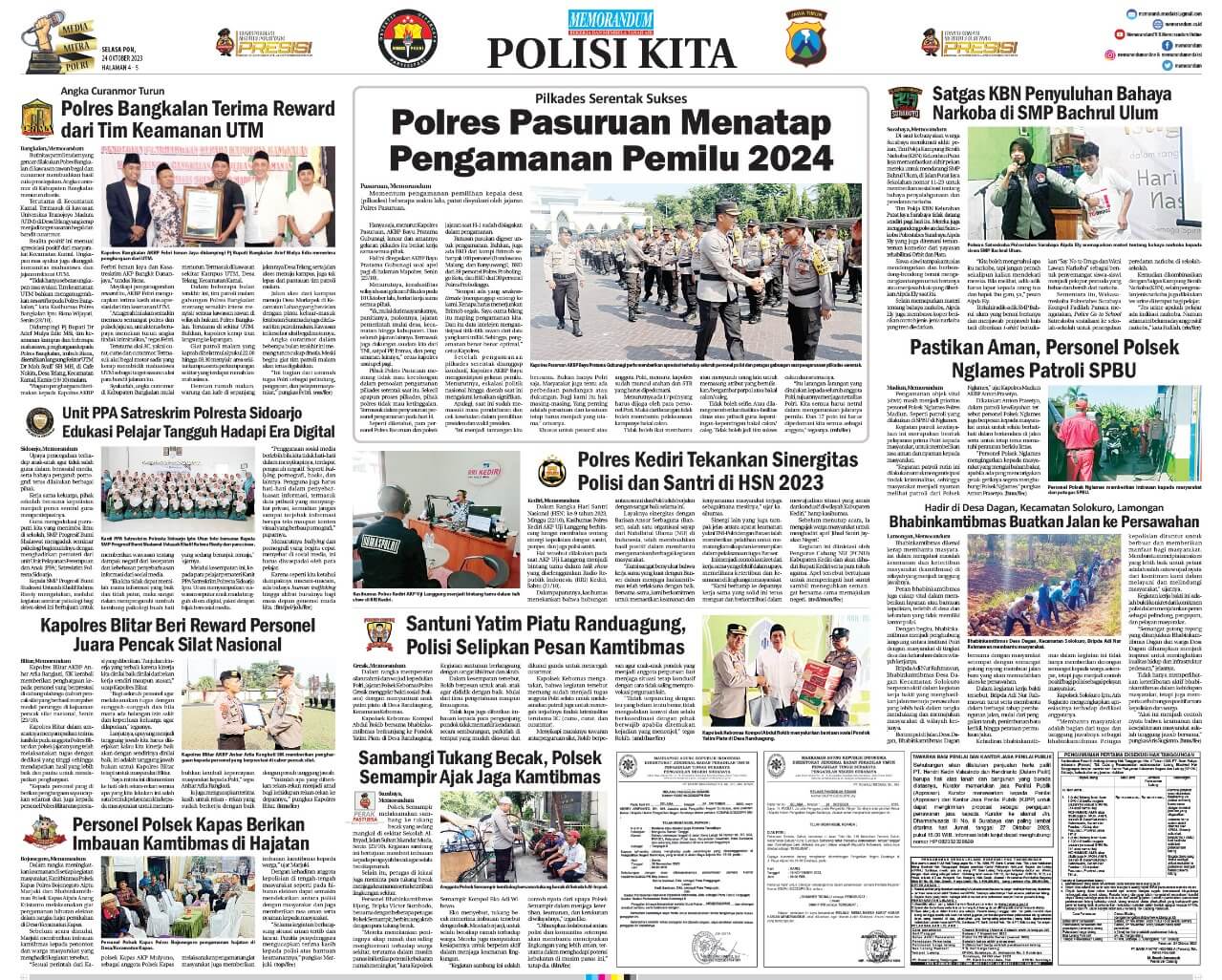 Halaman Polisi Kita Koran Memorandum Edisi 24 Oktober 2023