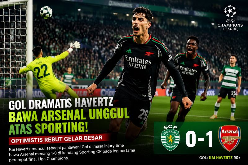 Gol Dramatis Havertz Bawa Arsenal Unggul atas Sporting, Optimistis Rebut Gelar Besar