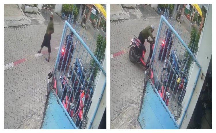 Terekam CCTV, Pelaku Curanmor Berkopiah dan Bersarung Gasak Motor di Petemon 