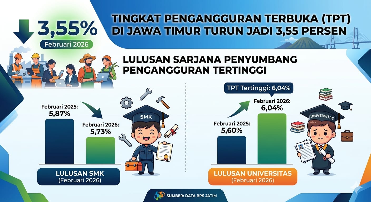 Angka Pengangguran Jatim Turun, Lulusan Perguruan Tinggi Masih Mendominasi