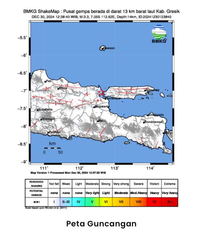 Gempa Bumi M3,3 Melanda Gresik, Masyarakat Diminta Tetap Tenang