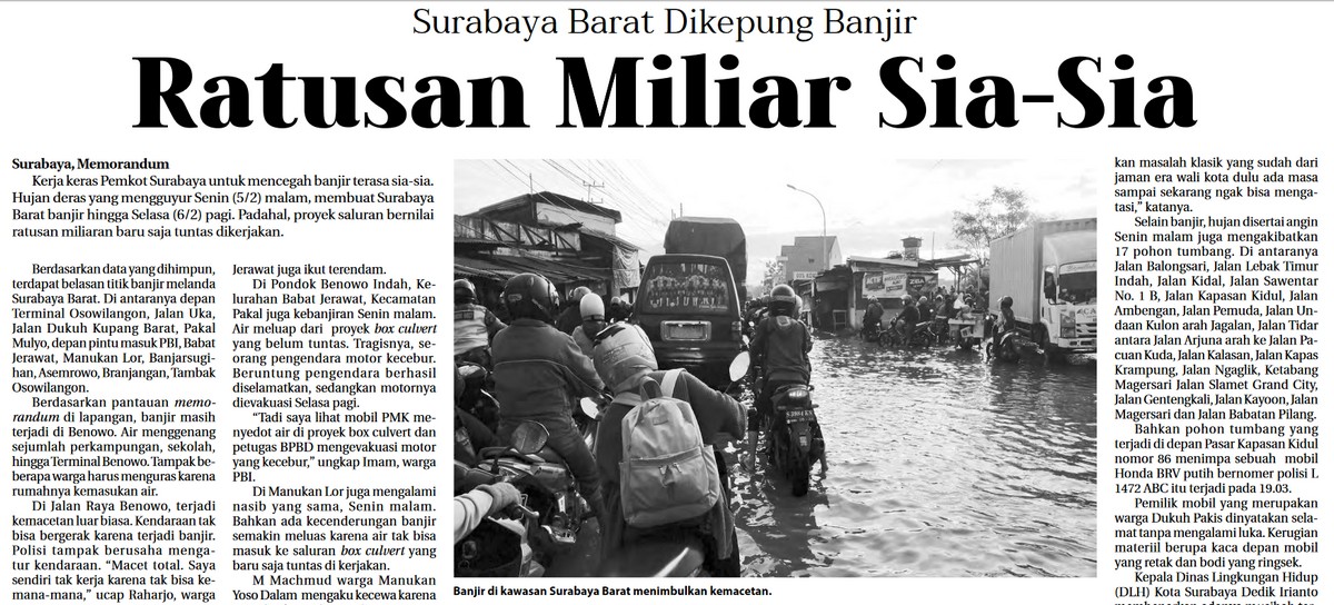 Surabaya Barat Dikepung Banjir, Ratusan Miliar Sia-Sia