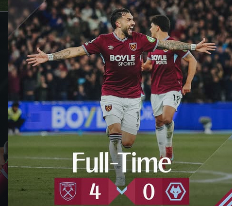 West Ham Menggila! Hajar Wolves 4-0, Spurs Terlempar ke Zona Degradasi