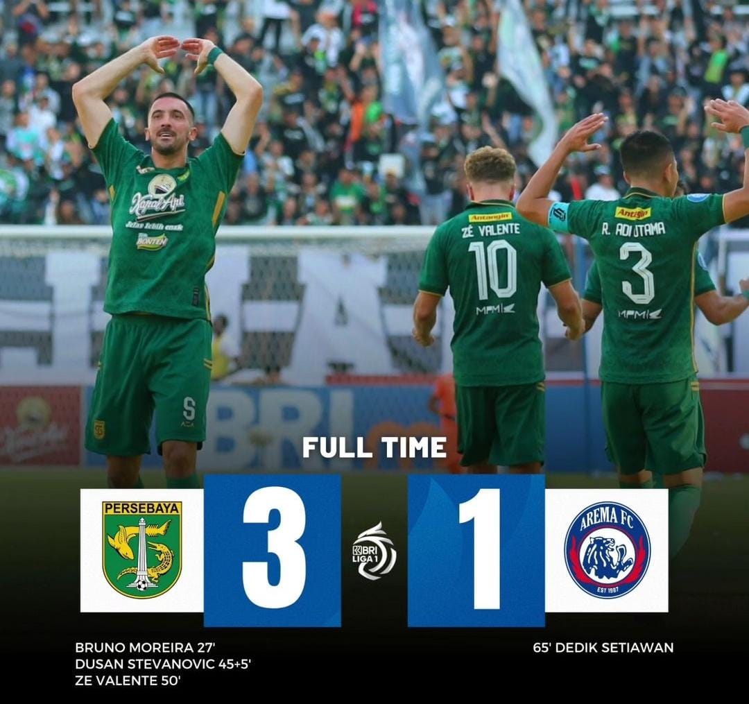 Kalahkan Arema 3-1, Persebaya Menangi Derby Jatim