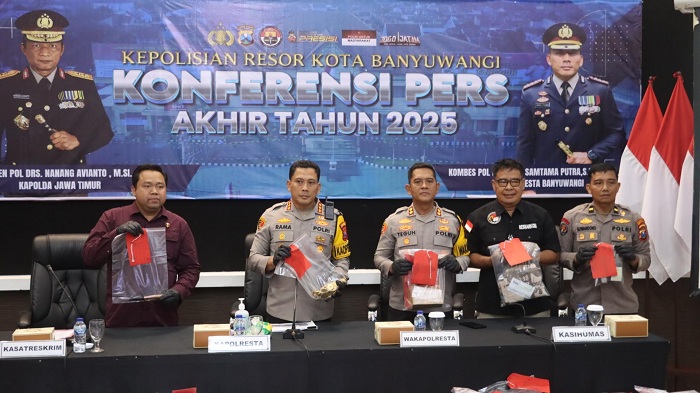 Rilis Akhir Tahun 2025 Polresta Banyuwangi Pengungkapan Perkara Naik, Kecelakaan Turun