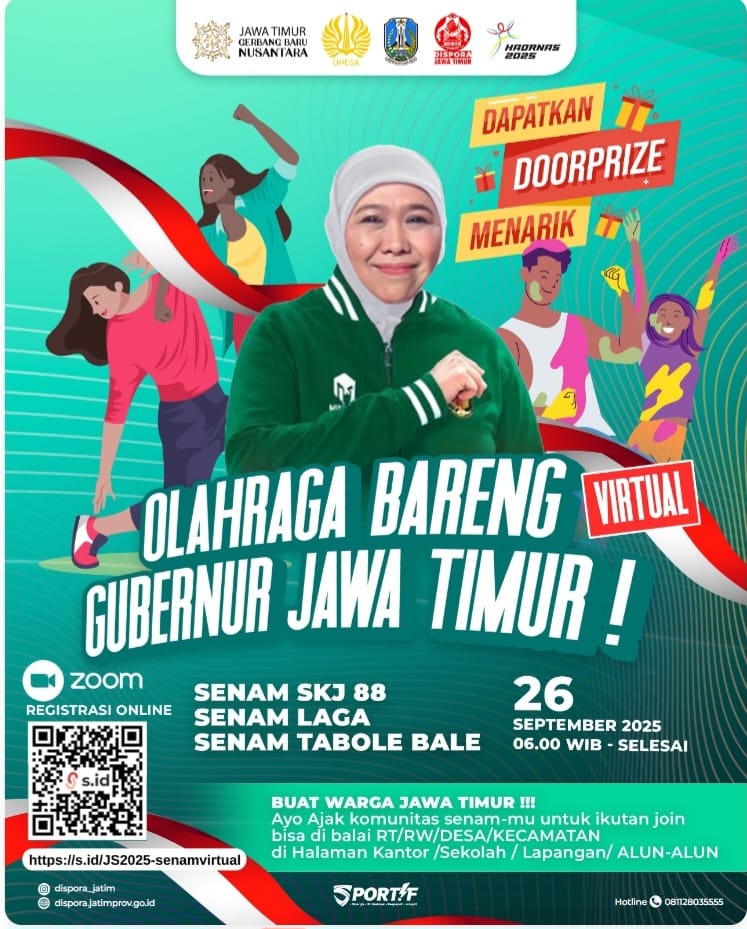 Gubernur Khofifah Ajak Senam SKJ Warga Jatim di Peringatan Haornas XLII 2025