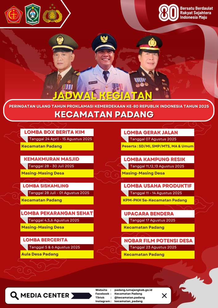Inilah Jadwal Kegiatan HUT RI Ke-80 Kecamatan Padang, Warga Diajak Berpartisipasi Aktif