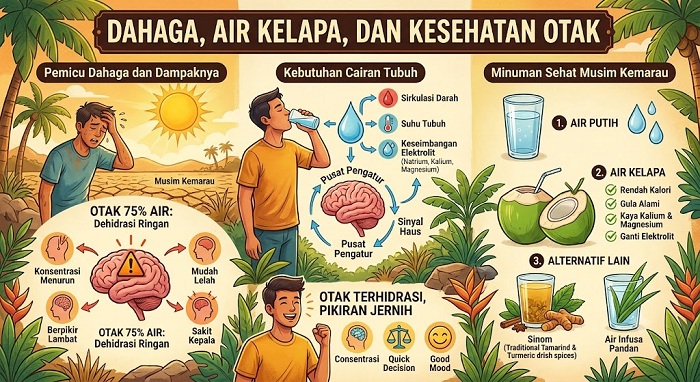 Dahaga,  Air Kelapa,  dan Kesehatan Otak