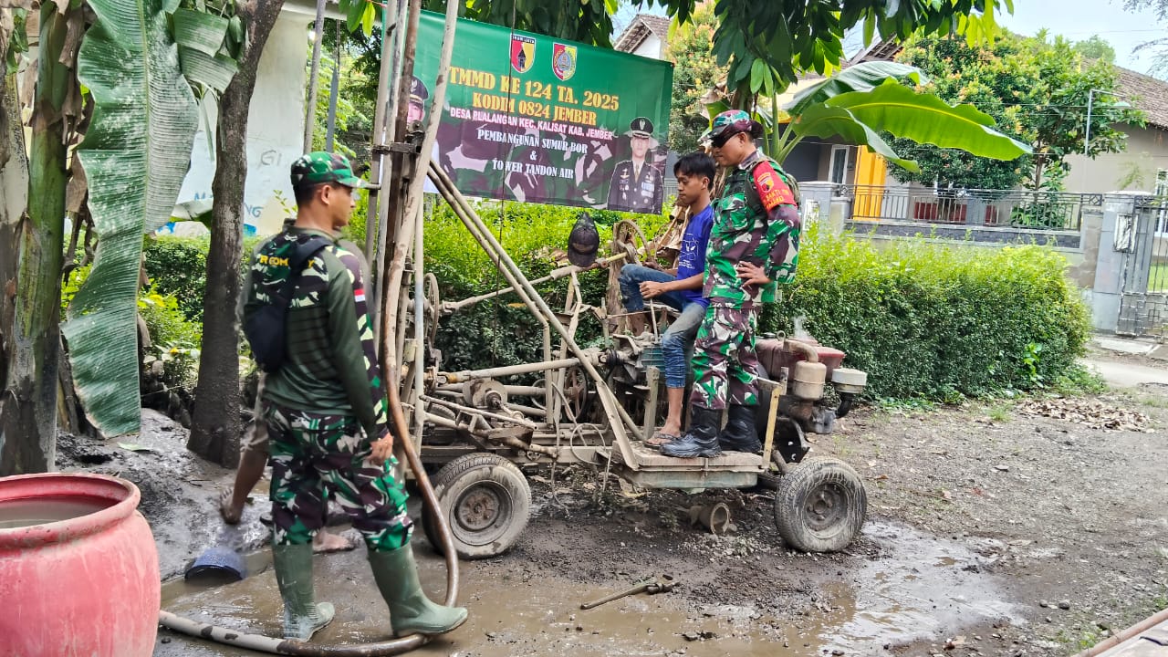 Optimalkan Air Bersih, Pengerjaan 5 Titik Tandon Air Program TMMD ke-124 di Desa Plalangan Jember Dikebut