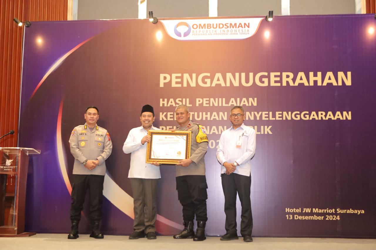 Polres Pasuruan Raih Penghargaan Kepatuhan Pelayanan Publik 2024