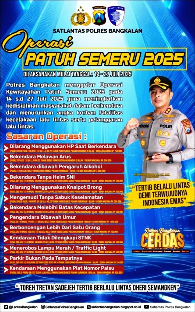 Tindakan Tegas Bakal Diberlakukan, Polres Bangkalan Tancap Gas Geber Operasi  Patuh Semeru 2025