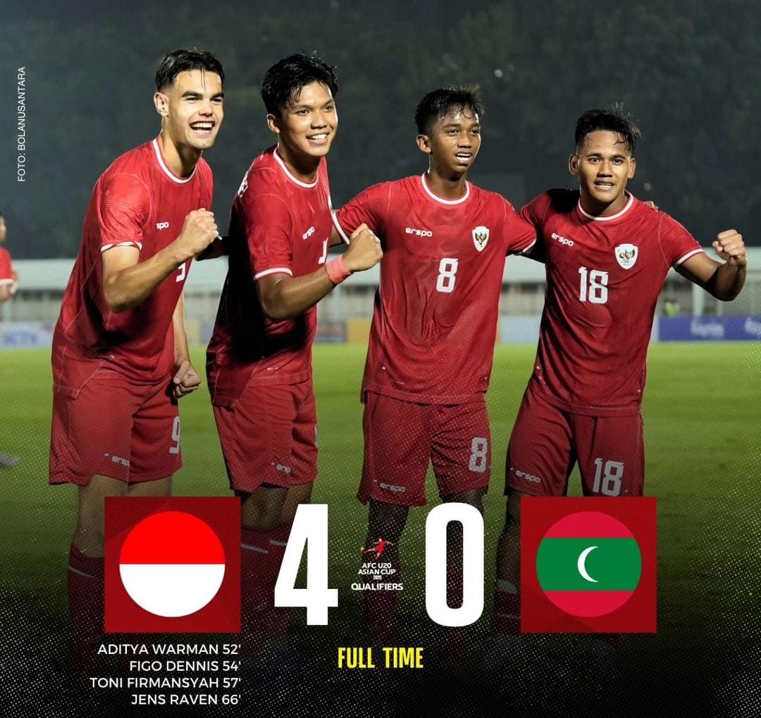 Melempem di Babak Pertama, Timnas Indonesia U-20 Permak Maladewa 4-0