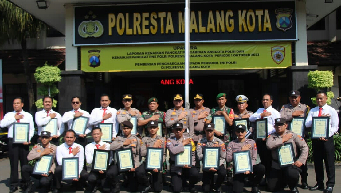 Kapolresta Malang Kota Beri Penghargaan Personel TNI/Polri Berdedikasi