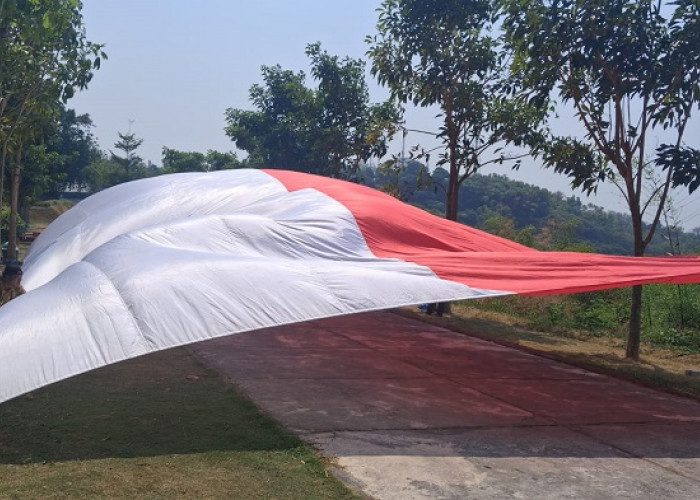 Pengibaran Bendera Raksasa 15 Meter Meriahkan HUT Ke-81 RI di Gresik