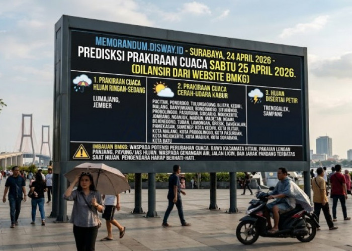 Prakiraan Cuaca Jatim Sabtu 25 April 2026, Hujan dan Cerah Berawan