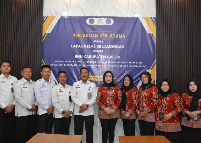 Wujudkan Rehabilitasi Narkotika dan Program P4GN, Lapas Lamongan Teken Kerja Sama dengan BNNK Gresik