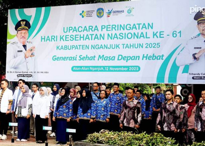 Wabup Nganjuk Trihandy Pimpin Upacara HKN Ke-61, Tekankan Pelayanan Kesehatan dengan Hati