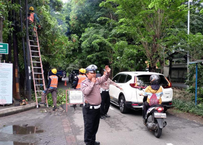 Polsek Gayungan Atur Lalu Lintas dan Pangkas Pohon di Jalan Injoko