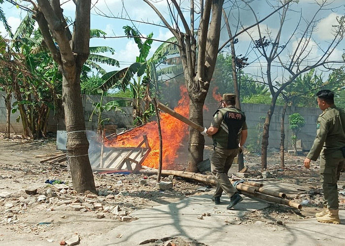 21 Lapak Eks Lokalisasi Krengseng Krian Sidoarjo Dibongkar dan Dibakar