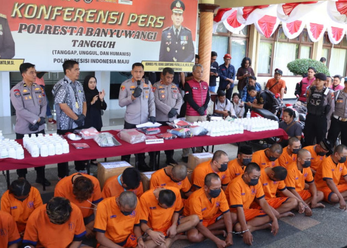 Polresta Banyuwangi Bekuk 43 Tersangka, Sita 150 Gram Sabu dan 159 Ribu Okerbaya