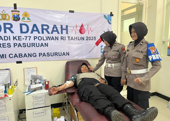  Sambut Hari Jadi Ke-77, Polwan Polres Pasuruan Gelar Donor Darah