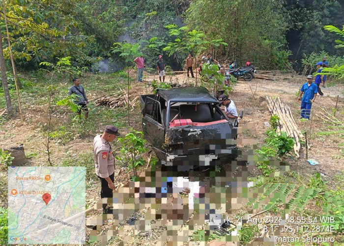 Sopir Ngantuk, Pikap Terjun Bebas ke Jurang Sungai Jari Blitar, Pengemudi Tewas