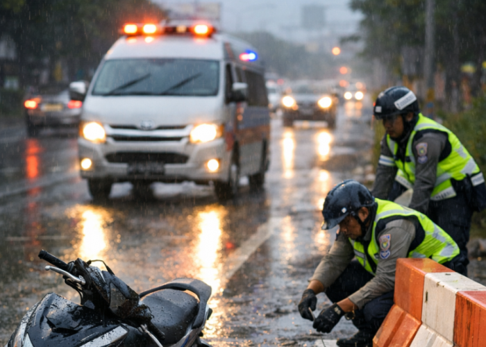 Pengendara Mio Tabrak Barier di Jalan Ahmad Yani Surabaya, Dilarikan ke RS Bhayangkara