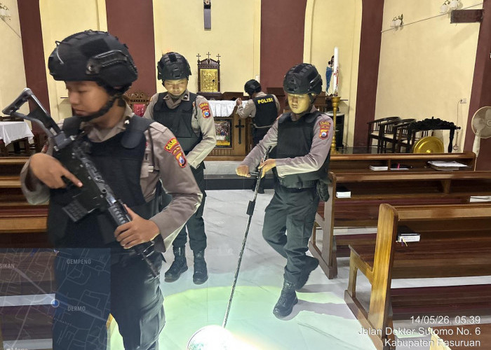Tingkatkan Pengamanan Ibadah pada Kenaikan Isa Almasih, Polres Pasuruan Sterelisasi Gereja