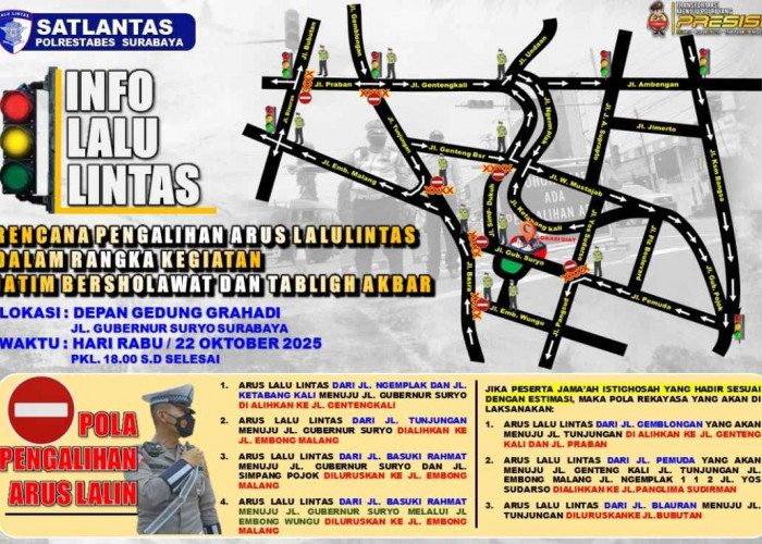 Jatim Bersholawat Peringati Hari Santri, Berikut Rekayasa Lalu Lintas di Sekitar Grahadi