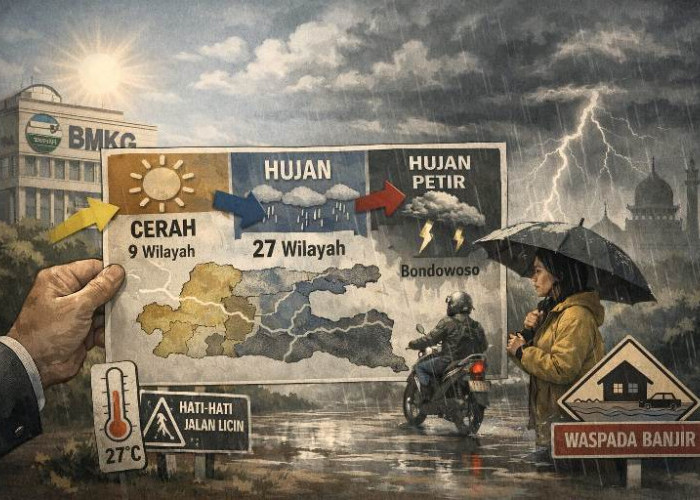 Prakiraan Cuaca Jatim 21 April 2026 Surabaya dan 27 Wilayah Hujan Ringan Satu Daerah Petir