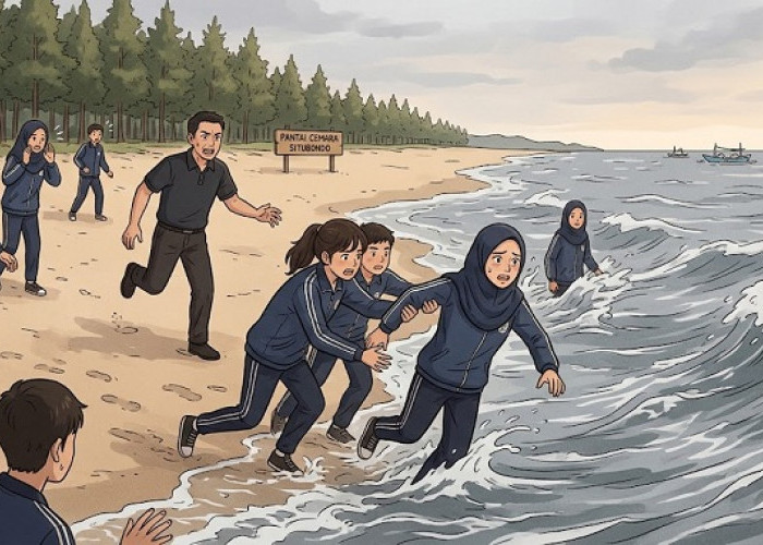 Siswa MI  Situbondo Terseret Arus Pantai Cemara Usai Latihan Gerak Jalan, 1 Tewas dan 2 Selamat