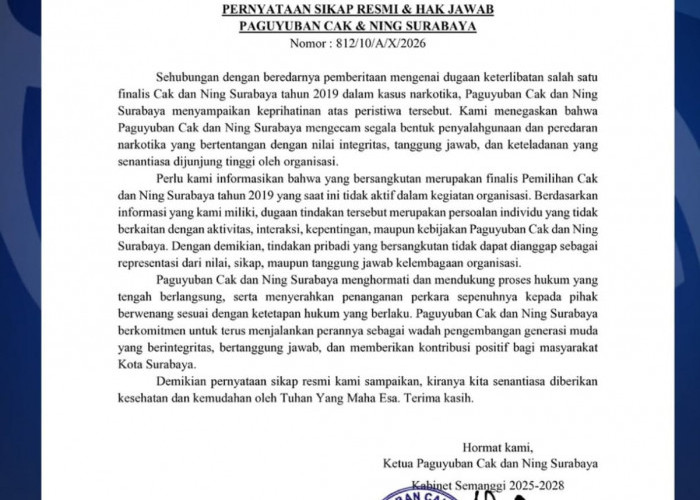 Paguyuban Cak dan Ning Surabaya Tegaskan Dugaan Kasus Narkotika Tak Terkait Organisasi