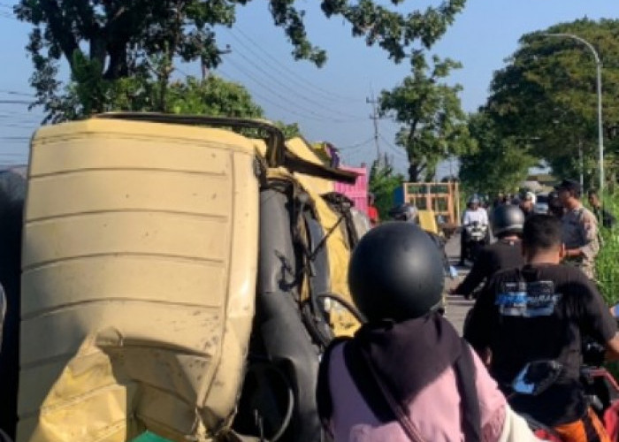 Diduga Sopir Mengantuk, Truk Tangki Terguling dan Hantam Pohon di Deket Lamongan