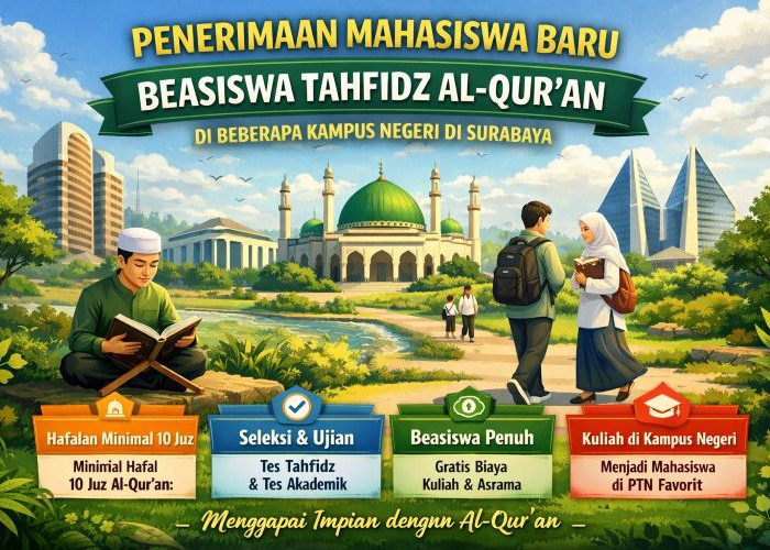 Beasiswa Hafidz Alquran 2026 di Kampus Negeri Surabaya Buka Peluang, Hafalan 5–10 Juz