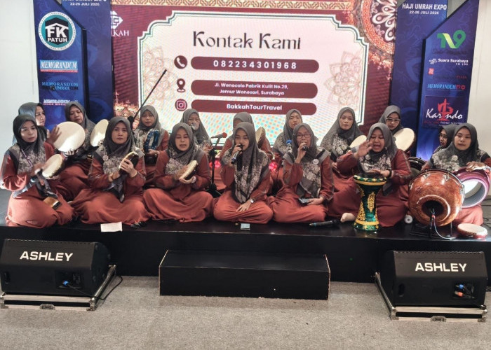 Hadrah An-Nisa’ Pacar Kembang Gemakan Salawat dan Syiar Islam, Pukau Pengunjung Haji Umrah Expo 2026 TP I