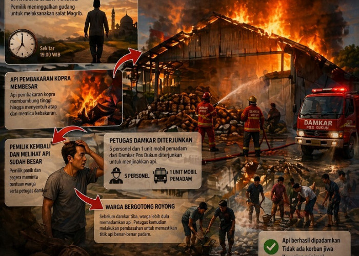 Gudang Kelapa di Dukun Gresik Terbakar saat Ditinggal Salat Magrib