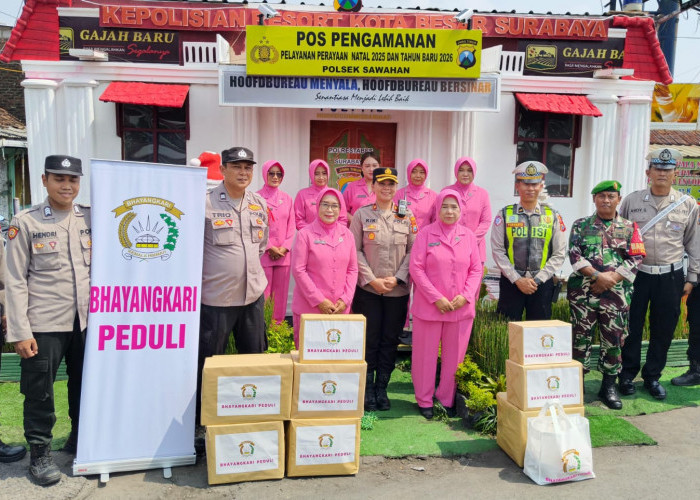 Pastikan Keamanan Nataru, Kapolsek Sawahan Sambut Kunjungan Bhayangkari di Pos Pam Banyu Urip