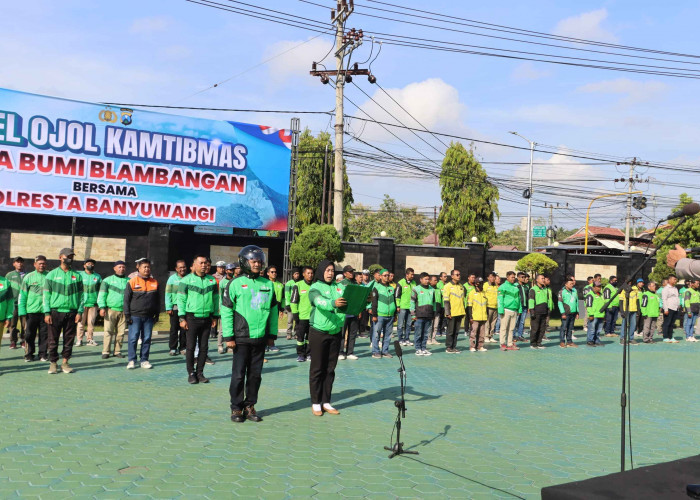 Polresta Banyuwangi Gelar Apel Ojol Kamtibmas, Ajak Wujudkan Keamanan dan Kepedulian Lingkungan