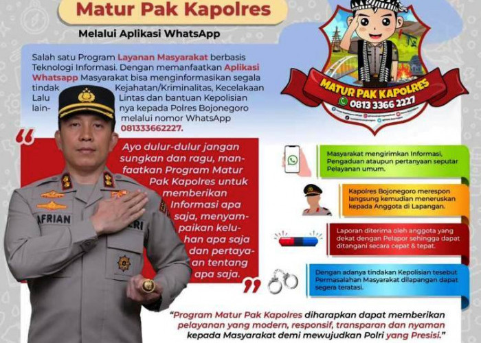 Bantu Atasi Masalah Warga Bojonegoro, AKBP Afrian Sediakan Program Matur Pak Kapolres lewat WA ke 081333662227