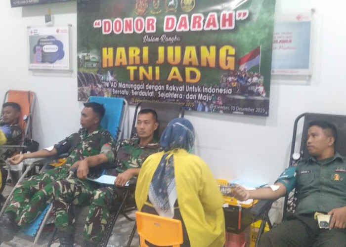 Prajurit TNI AD Jember Peringati Hari Juang dengan Aksi Donor Darah, Terkumpul 119 Kantong