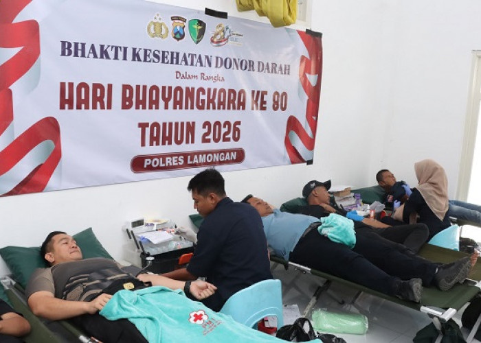 Hari Bhayangkara Ke-80 Tahun, Polres Lamongan Kumpulkan 84 Kantong Darah