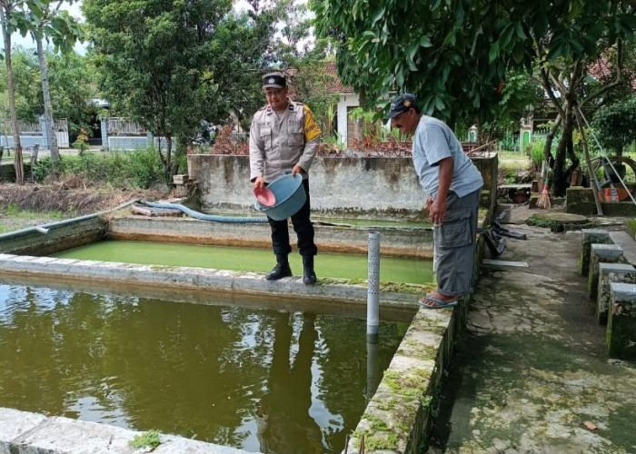 Dukung Ketahanan Pangan, Bhabinkamtibmas Polsek Padas Cek Kolam Ikan Warga di Ngawi