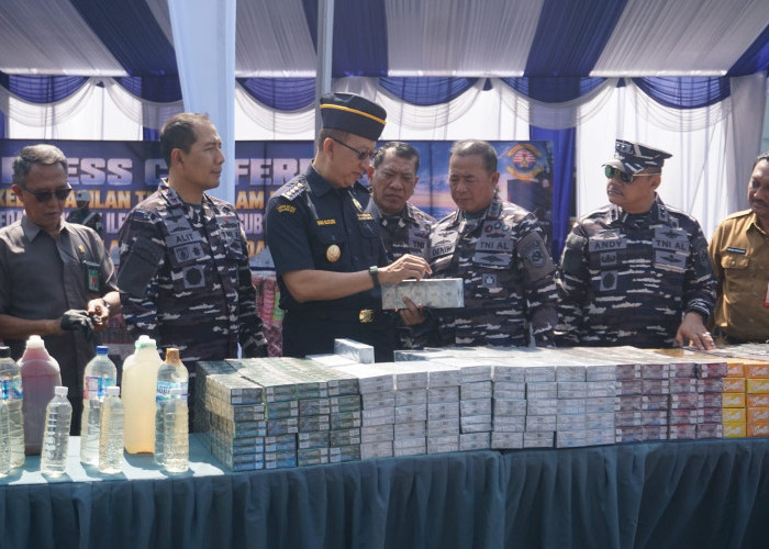 TNI AL Gagalkan Peredaran 1,4 Juta Batang Rokok Ilegal, Miras, dan 9 Ton Pupuk Subsidi